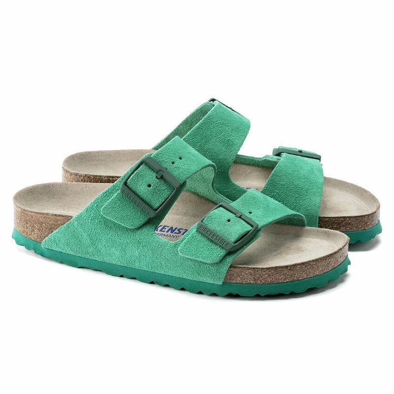 Birkenstock Soft Footbed Ruskind Læder Arizona Dame Grøn | DK 85YXF